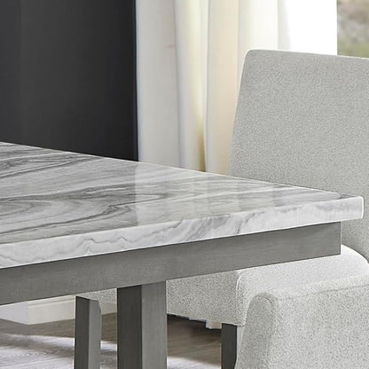 Counter Height Dining Table with Faux Marble Top and Storage Shelf for Kitchen Island Use