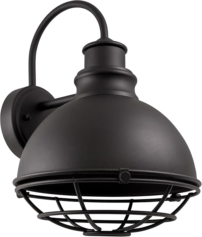 Design House 588442 Ajax Industrial Modern 1-Light Indoor/Outdoor Dimmable Wall Light with Removable Metal Wire Cage Shade for Porch Entryway Patio Garage Kitchen Bedroom, Textured Black