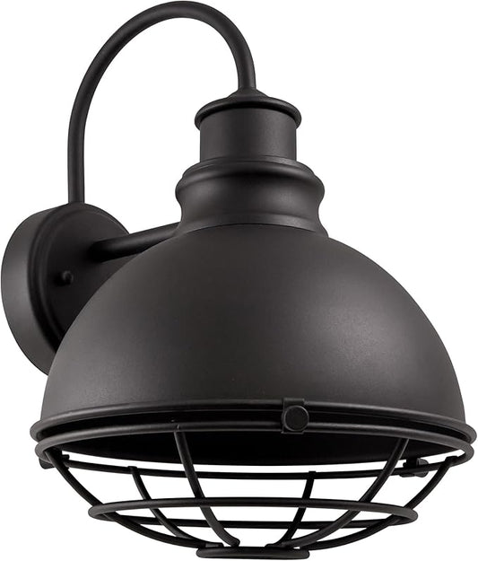 Design House 588442 Ajax Industrial Modern 1-Light Indoor/Outdoor Dimmable Wall Light with Removable Metal Wire Cage Shade for Porch Entryway Patio Garage Kitchen Bedroom, Textured Black