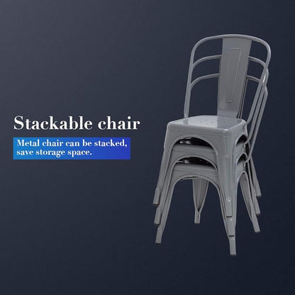 FDW Dining Chairs Set of 4 Indoor Outdoor Chairs Patio Chairs Furniture Kitchen Metal Chairs 18 Inch Seat Height 330LBS Weight Capacity Restaurant Chair Stackable Chair Tolix Side Bar Chairs,Gray