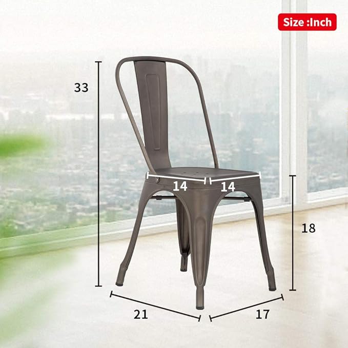 FDW Dining Chairs Set of 4 Metal Chairs Patio Chair Dining Room Kitchen Chair 18 Inches Seat Height Tolix Restaurant Chairs Trattoria Metal Indoor Outdoor Chairs Bar Stackable Chair