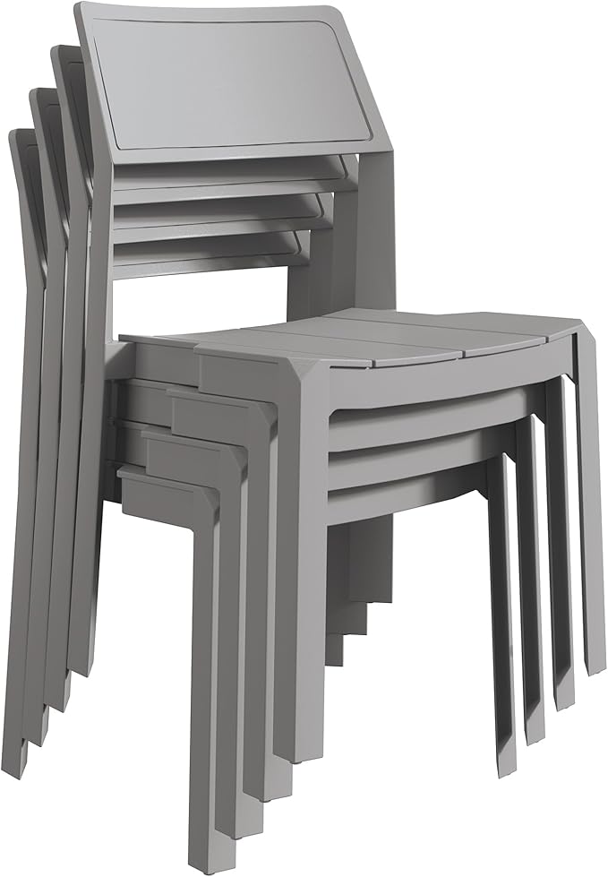 VECELO 4 Pack Plastic Dining Chairs, Stackable Patio Chairs for Indoor Outdoor Use in Kitchen, Poolside, No Assembly Required, Grey