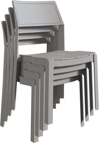 VECELO 4 Pack Plastic Dining Chairs, Stackable Patio Chairs for Indoor Outdoor Use in Kitchen, Poolside, No Assembly Required, Grey