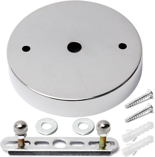Bettomshin 1Pcs Chandelier Canopy Kit, 10x2cm/3.94x0.79(DxH) Iron Retro Ceiling Lighting Modern Canopy Kit Light Fixture Cover Plate with Hardware for Pendant Lighting Fixtures (Chrome Tone)