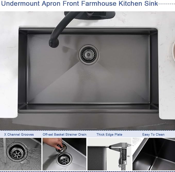 33 Inch Black Farmhouse Sink Workstation-Hovheir 33x21 Farmhouse Kitchen Sink Black Stainless Steel Apron Front 16 Gauge Single Bowl Deep Kitchen Farm Sink with Cutting Board