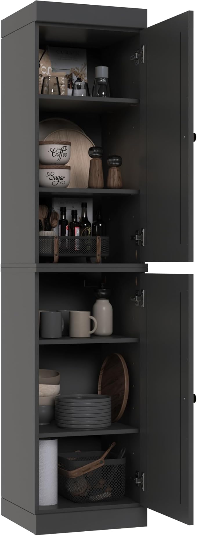 Palace Imports Solid Wood Pantry Cabinet - Tall Narrow Storage Cabinet with Raised Panel Doors - 16.5" W x 71.5" H - Gray, Kitchen Cupboard, Adjustable Shelves, 100% Eco-Friendly Wood, Modular