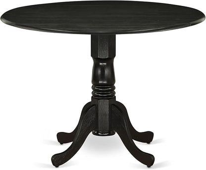 East West Furniture DLT-ABK-TP Dublin Dining Table - a Round Wooden Table Top with Dropleaf & Pedestal Base, 42x42 Inch, Wirebrushed Black