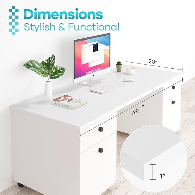Kaboon 60x20 inches Tabletop, Solid One-Piece Desktop for Sit Stand Desk, Double Desks, L Desk DIY,Wood Countertop Home or Commercial Use,1 inch Thick, White, 20" D x 59.1" W