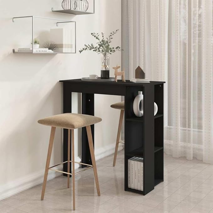 Bar Table Black Matte Rectangular 19.7 x 40.2 x 40.7 in Engineered Wood Kitchen Counter Height Dining Table with Storage Shelf Modern for Living Room Kitchen Apartment