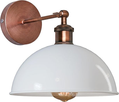 Dome Metal Wall Sconce, 180° Adjustable Industrial Wall Lamp for Bedside, Study, Kitchen, and Living Room Décor. (White_)