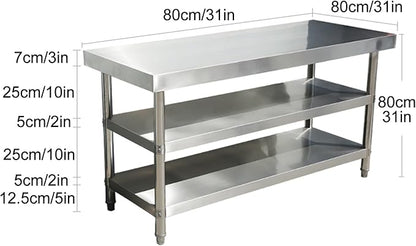 Stainless Steel Table Cooking Table, Kitchen Prep Station, Metal Work Table, Kitchen Island with 3 Shelves, for Home, Kitchen and Dining Room (Color : Thickened 80 * 80 * 80 three layers)