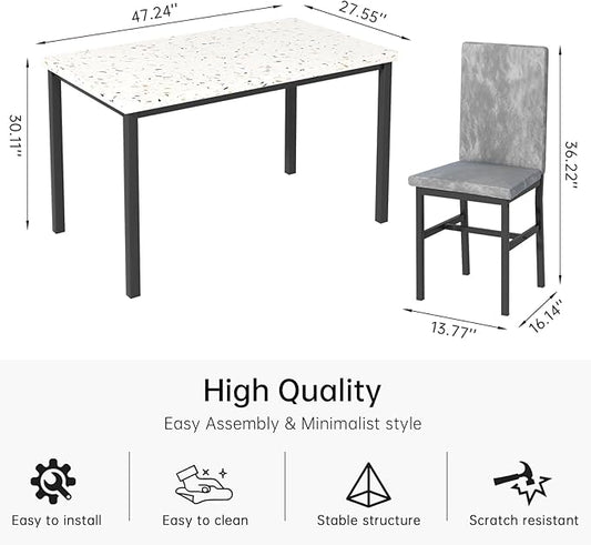 AWQM 5 Piece Dining Table Set for 4,Faux Marble Kitchen Table and Chairs for 4, Modern Dining Room Table with 4 Chairs,Dinner Table Set for Small Spaces, Grey