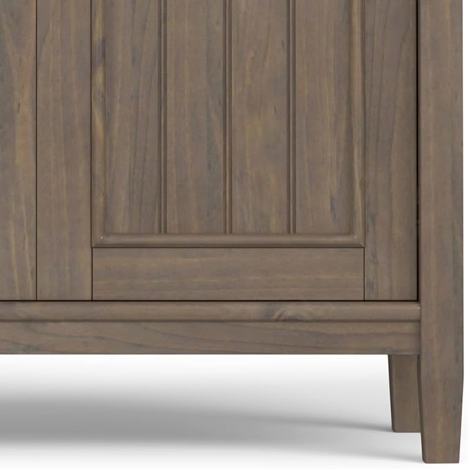 SIMPLIHOME Lev SOLID WOOD 32 Inch Wide Contemporary Low Storage Cabinet in Smoky Brown, For the Living Room, Entryway and Family Room