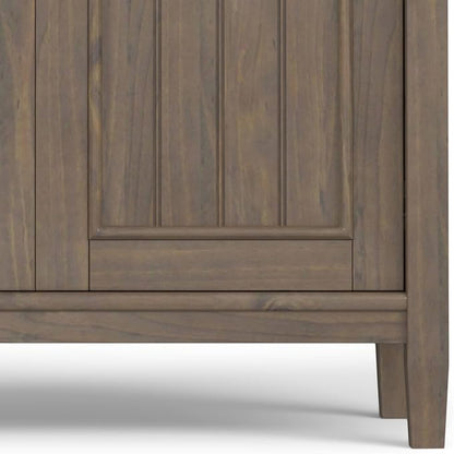SIMPLIHOME Lev SOLID WOOD 32 Inch Wide Contemporary Low Storage Cabinet in Smoky Brown, For the Living Room, Entryway and Family Room