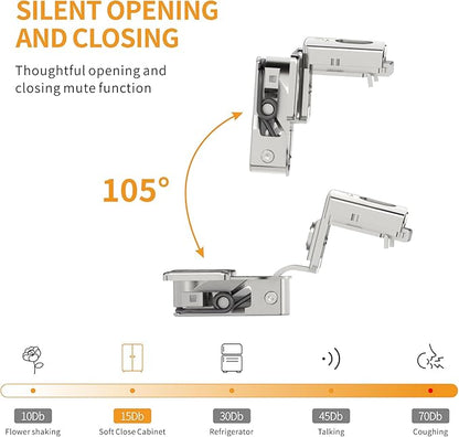 Chibery 10 Pack 1-1/4" Overlay 3D Soft Close Concealed Hinge, Face Frame Door, Small Angle Slow Close, Self Closing Hidden Satin Nickel, 105° Concealed Stainless Steel Hinges for Kitchen Cabinet Door
