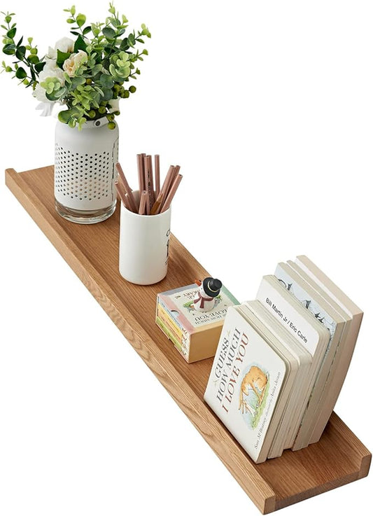 Oak Floating Shelves - Natural Wood Wall Mounted Display Picture Ledge - Wall Shelf for Home Office, Living Room, Bedroom - 4x32 Inch