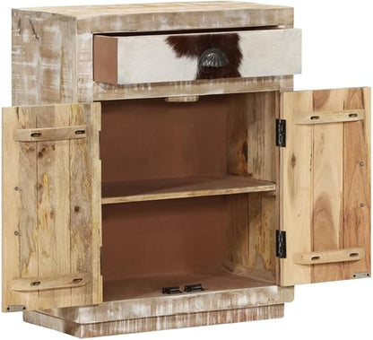 Solid Mango Wood Sideboard, Rustic Buffet Cabinet with Drawers, 23.6x11.8x29.5 Inch, Polished Finish, Living Room Storage Furniture Kitchen Furnitur