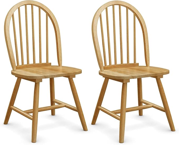 SIMOE Windsor Dining Chairs Set of 2, Farmhouse Kitchen Chairs with Solid Wood Legs, Spindle Back, Wooden Armless Dining Room Chairs for Kitchen, Dining Room, Oak
