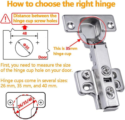 20 Pack Full Overlay Soft Close Cabinet Hinges, Frameless European Kitchen Cabinet Hinges 35mm Cup Clip-On 3D Adjustment Concealed Cabinet Door Hinges Nickel Plated Finish