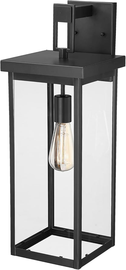 ML Lighting | Barkeley Collection | 42602-PBK | 22" Modern One Bulb Outdoor Steel Medium Wall Sconce | Anti-Rust Powder Coat Black with Clear Glass Shade | Exterior Ambient Light for Safety
