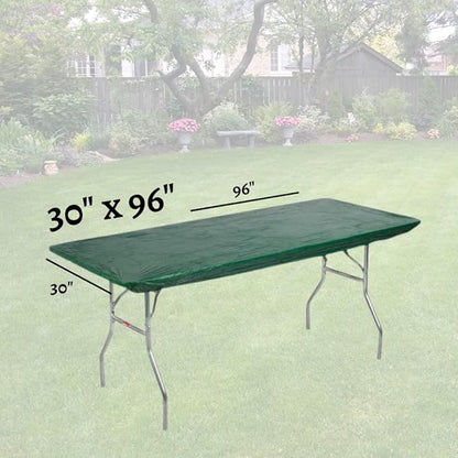 Kwik-Covers 10 Pack of Rectangular Plastic Table Covers - 6' Foot or 8' Foot Options - Indoor or Outdoor Fitted Table Covers (Table NOT Included) (Hunter Green, 30" x 96" (8' ft))