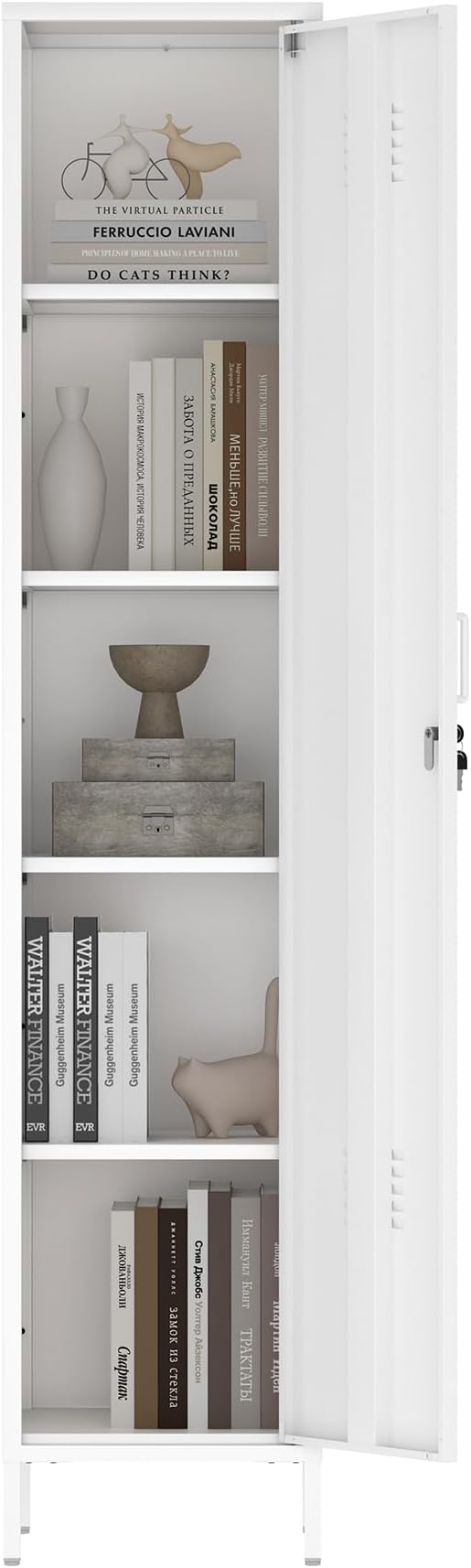 Manhattan Comfort Naomi 72.8'' Tall Storage Cabinet, Single Metal Locker with Lock, Adjustable Shelves, Vented Door & Floor Protectors, Modern Garage & Office Organizer, White