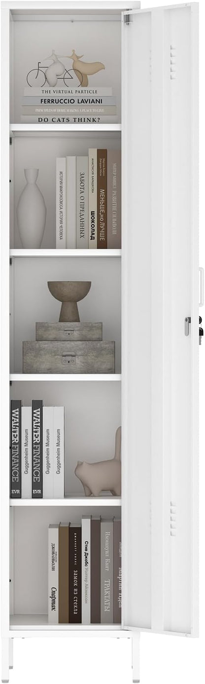 Manhattan Comfort Naomi 72.8'' Tall Storage Cabinet, Single Metal Locker with Lock, Adjustable Shelves, Vented Door & Floor Protectors, Modern Garage & Office Organizer, White