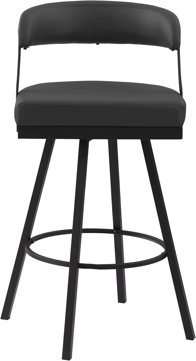 Lexicon Swivel Bar Stools Set of 2 - Bar Height Stools for Kitchen Island, Padded Seat, Open Back, Sturdy Black Metal Frame Finish and Faux Leather Cushion Seat, Sturdy Black