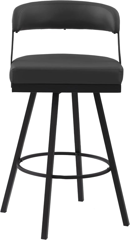 Lexicon Swivel Bar Stools Set of 2 - Bar Height Stools for Kitchen Island, Padded Seat, Open Back, Sturdy Black Metal Frame Finish and Faux Leather Cushion Seat, Sturdy Black