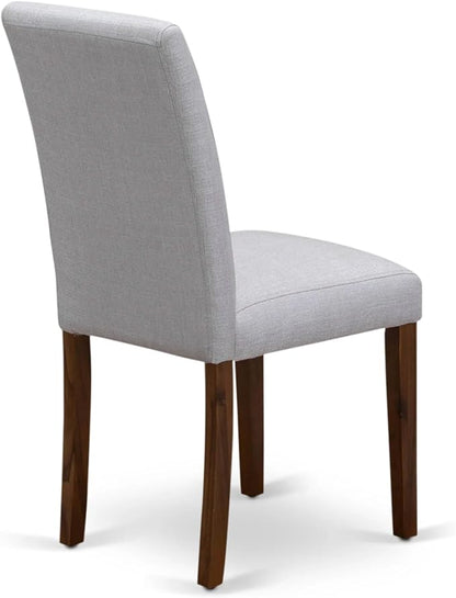 East West Furniture ABP8T05 Abbott Parson Chairs - Grey Linen Fabric Padded Dining Chairs, Set of 2, Walnut