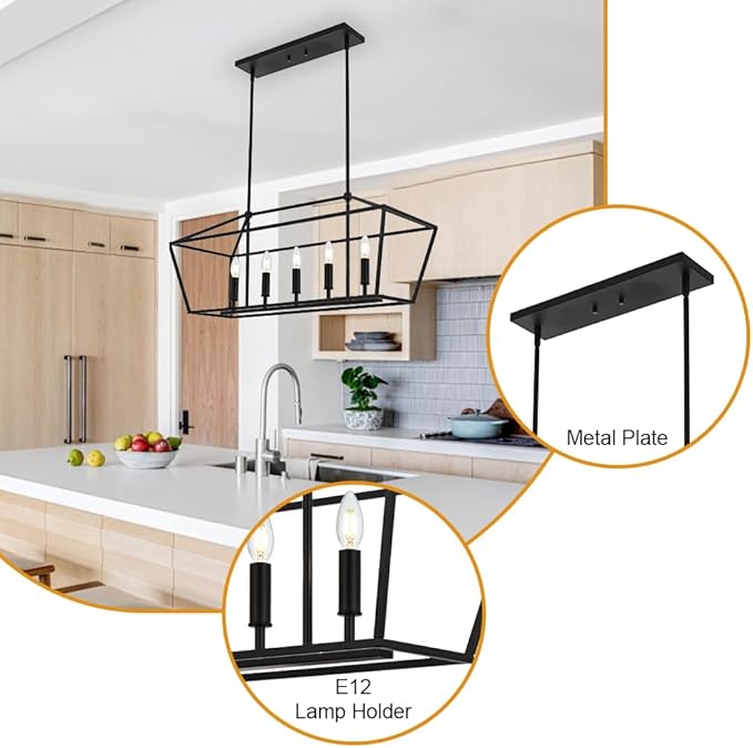 Lighting Black Chandeliers for Dining Room Kitchen Island Farmhouse Lighting Fixture Industrial E12 Base Hanging 5 Light Modern Pendant Light