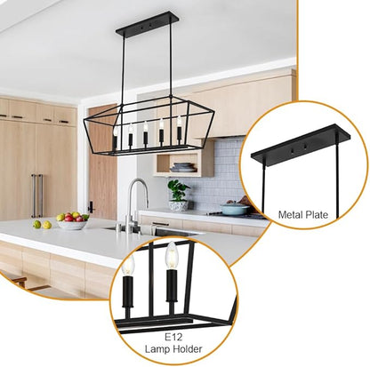 Lighting Black Chandeliers for Dining Room Kitchen Island Farmhouse Lighting Fixture Industrial E12 Base Hanging 5 Light Modern Pendant Light