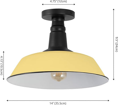 JONATHAN Y 14" Matte Yellow/Black 1-Light Industrial LED Semi Flush Mount Ceiling Light for Porch, Kitchen, Entryway, Modern Farmhouse Iron Fixture, White Metal Shade, LED Bulb Included (JYL7617H)