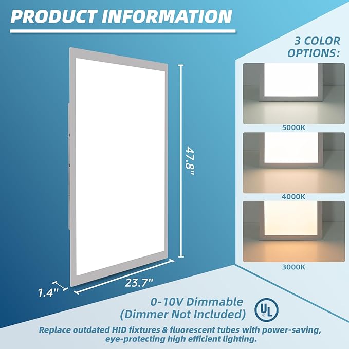 Art3d 4 Pack 2x4 FT LED Flat Panel Light, 3CCT Selectable Color Temperature 3000K/4000K/5000K, 0-10V Dimmable 5500LM Flush Mount Ceiling Light, 20W/30W/40W Drop Ceiling Light, UL&ETL Listed