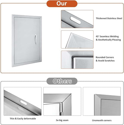 JIE JIN 17" W X 24" H Outdoor Kitchen Doors Single Door Thickened 304 Brushed Stainless Steel BBQ Access Door BBQ Island Doors Outdoor Kitchen Accessories Door for Outdoor Kitchen BBQ Island