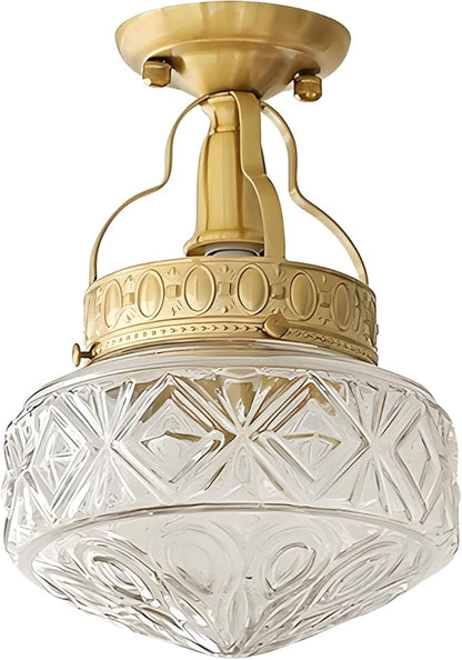 KCO Lighting Clear Glass Brass Flush Mount Ceiling Light Large Vintage Globe Ceiling Lighting Brushed Gold Bathroom Semi Flush Mount Ceiling Light Modern Hallway Ceiling Lamp