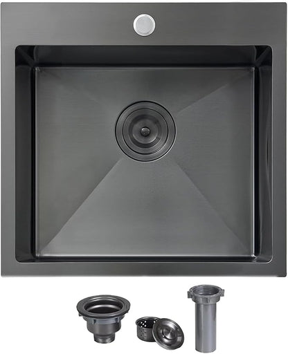 VCCUCINE 18x18 Inch Gunmetal Black Bar Sink Drop in,18 Inch Topmount RV Small Kitchen Sink, Handmade Stainless Steel Wet Bar Sink, Outdoor Single Bowl Prep Sink with Drain