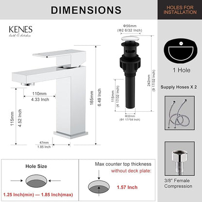 KENES Chrome Bathroom Faucet Single Handle Bathroom Sink Faucet Lavatory Vanity Faucet with Pop Up Drain & Water Supply Lines LJ-9031-5