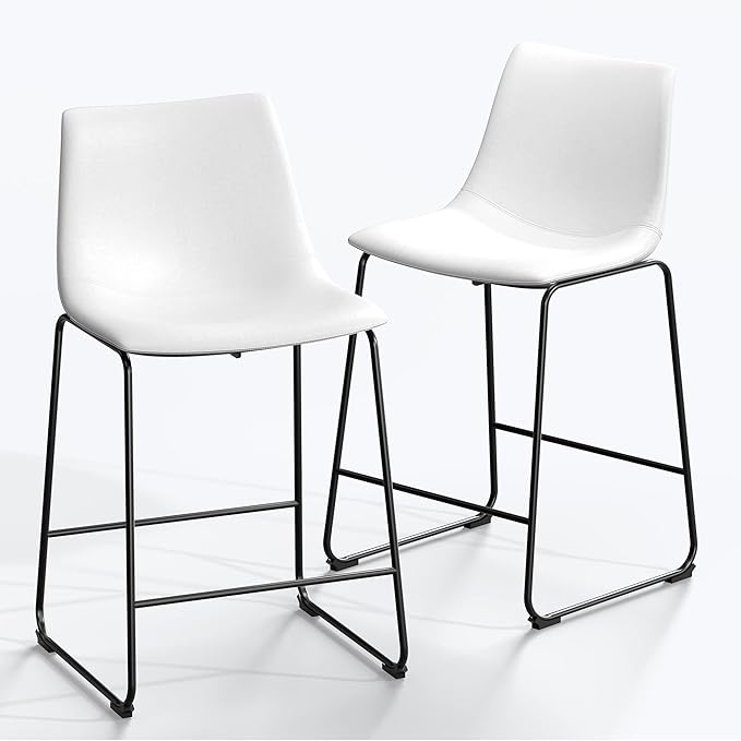 NicBex Retro Bar Stools Crazy-Horse Leather with Metal Legs Barstools, Lounge Kitchen Island Counter Stools, Set of 2, (White Color) (A-GE17020-USSU014)