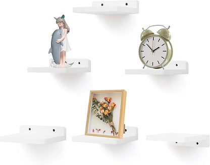Small Floating Shelf, 5x6 Inch Display Ledges for Wall,Mini Shelves,Rustic Wood Shelf for Bedroom Living Room Bathroom Kitchen (6, Rustic White)