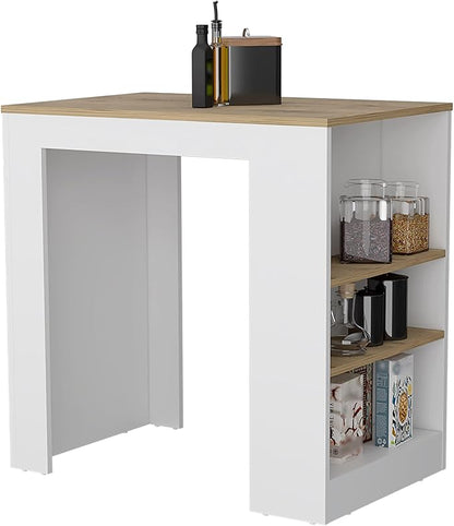 GOWE Kitchen Island, Kitchen Bar Table 36" H, with 3-Side Shelves, White/Macadamia