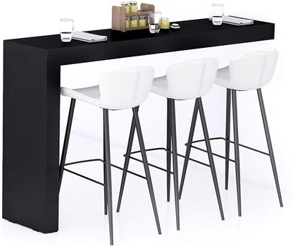 Mobili Fiver Evolution Tall Kitchen Bar Table Made in Italy | Space Saving, Wall-Mounted Counter Height Table for 3 | Breakfast Bar Table Top w/Cable Holder | Ashwood Black | 70,9'' x 15,7" in