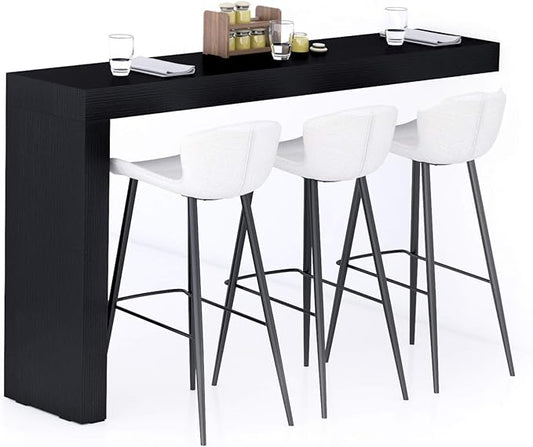 Mobili Fiver Evolution Tall Kitchen Bar Table Made in Italy | Space Saving, Wall-Mounted Counter Height Table for 3 | Breakfast Bar Table Top w/Cable Holder | Ashwood Black | 70,9'' x 15,7" in