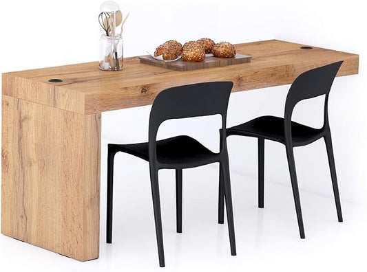 Mobili Fiver, Evolution Dining Table 70.9 x 23.6 in, with Wireless Charger, Rustic Oak with One Leg, Made in Italy