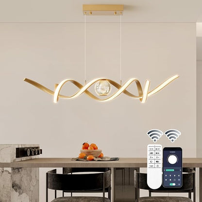 ORANOOR LED Modern Chandeliers for Dining Room, 39in Dimmable Gold Chandelier Kitchen Pendant Lighting Over Island, Linear Wave Spiral Pendant Light Fixtures Dining Room Lights Ceiling Hanging, 36W