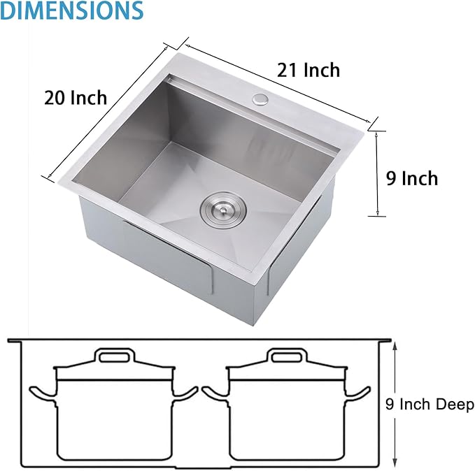 21x20 Inch Drop In Kitchen Sink Workstation - VAPSINT 21 Inch Topmount Kitchen & Bar Sink 16 Gauge Stainless Steel Handmade Single Bowl Small Kitchen Sinks for RV Wet Prep with Accessories