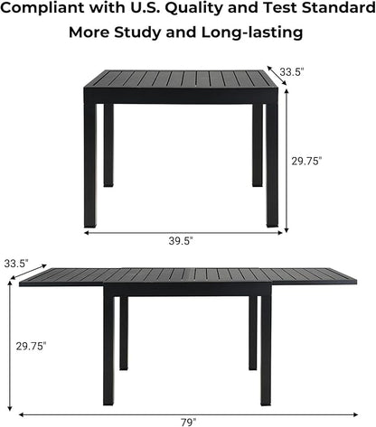 Grand patio 7-Piece Outdoor Dining Set for 6 with 1 Rectangle Expandable Table for 4-6 Person, Metal Woven Wicker Fixed Patio Chairs with Thickened Cushions for Yard, Poolside, Deck (Black)