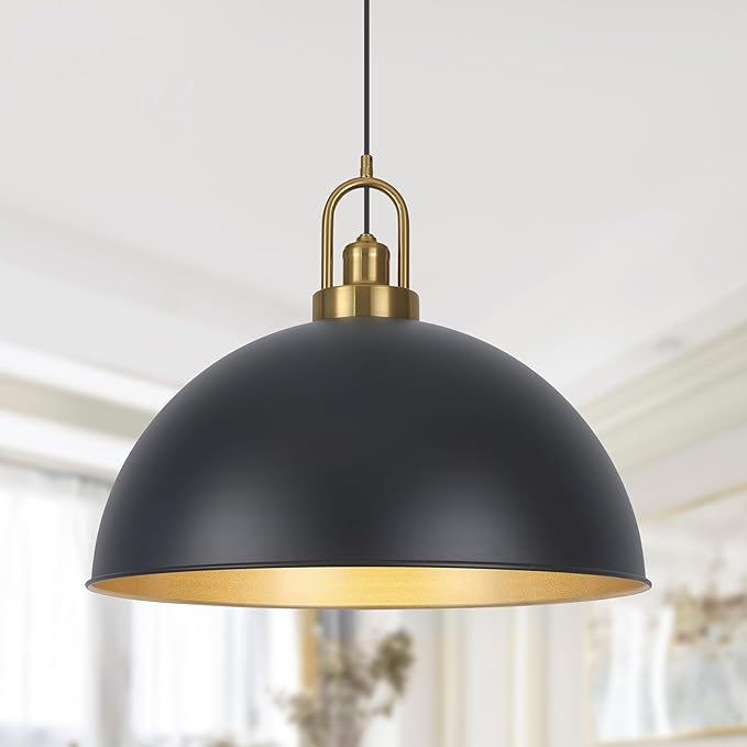 Matte Black Dome Pendant Light 19.68" Large Farmhouse Chandelier Adjustable Metal Hanging Lighting Fixture for Kitchen Island Bedroom Dining Room and Restaurant