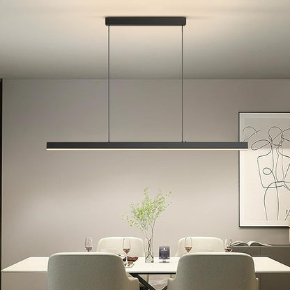Modern Ceiling Pendant Lights,39in LED Black Linear Chandelier with Remote Control 3000k-6000K Adjustable Color Temperature,Island Lighting Hanging Light for Kitchen,Dining Room,Living Room