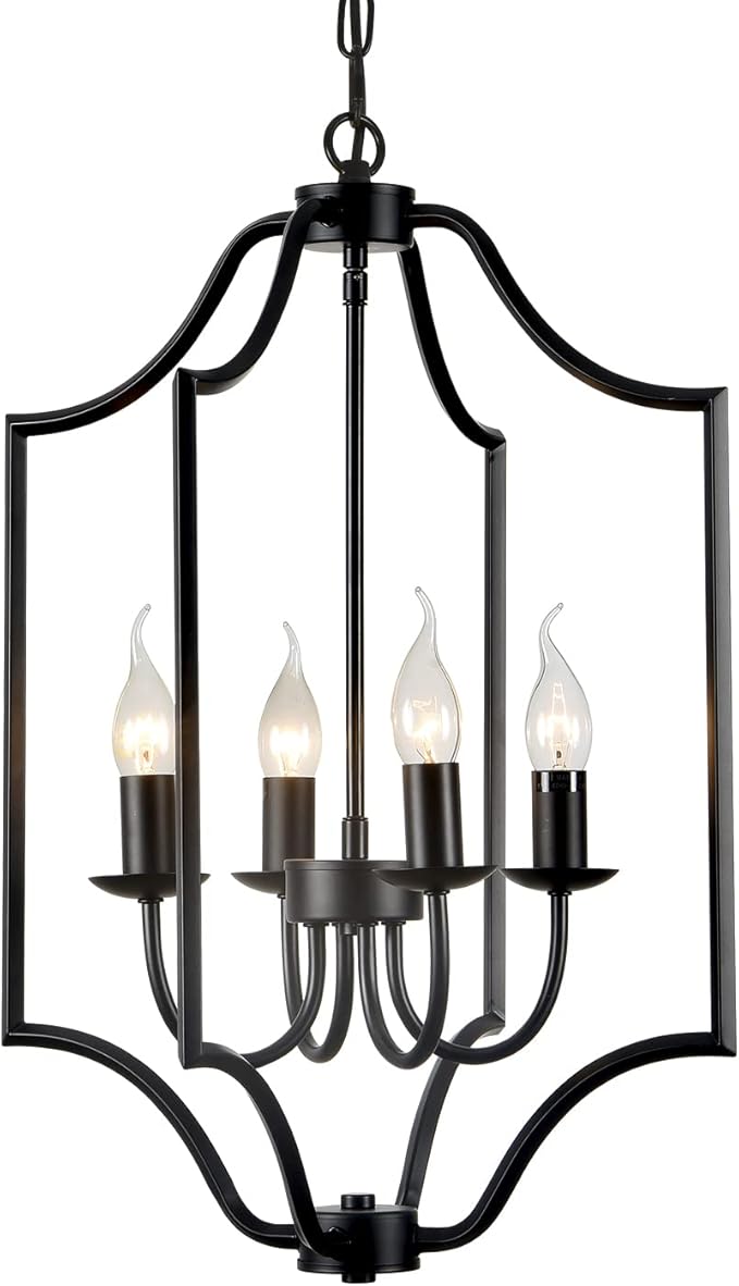 NA 4-Light Farmhouse Chandelier Fixture Rustic Industrial Pendant Lighting Adjustable Height Metal Cage E12 Hanging Lights for Kitchen Island, Dining Room, Living Room, Bedroom, Foyer, Entry